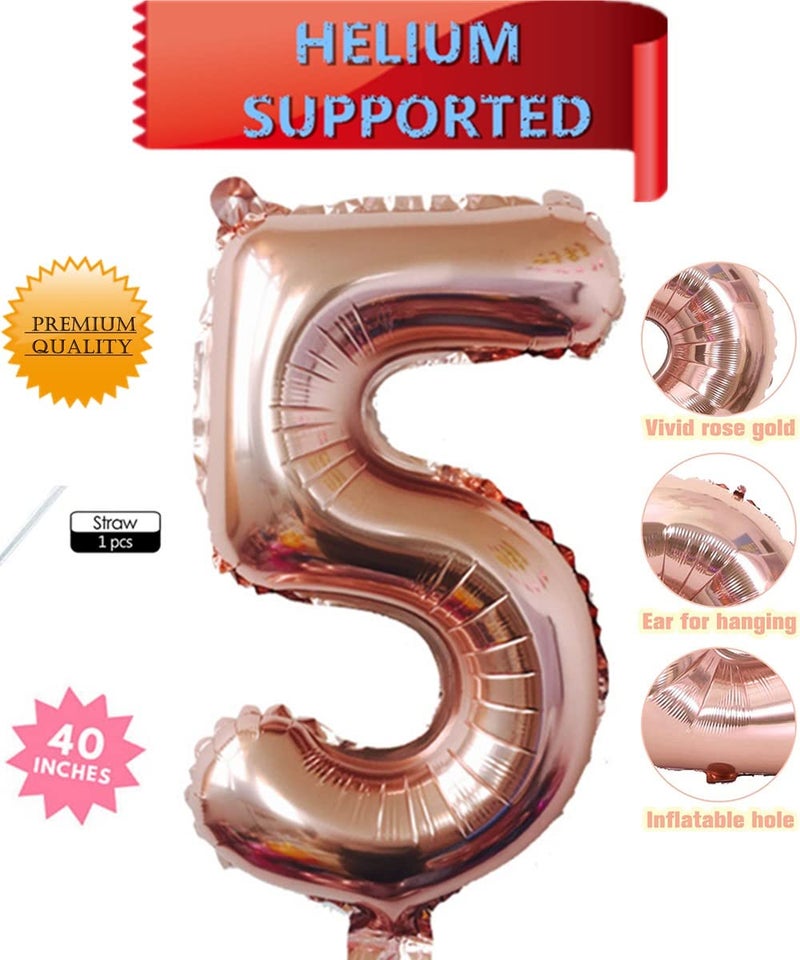 DelightBox 40 Inch Rose Gold Jumbo 5 Number Balloons Huge Giant Balloons Foil Mylar Number Balloons for Birthday Party,Wedding, Bridal Shower Engagement Photo Shoot, Anniversary (Rose Gold,Number 5) - Image 2
